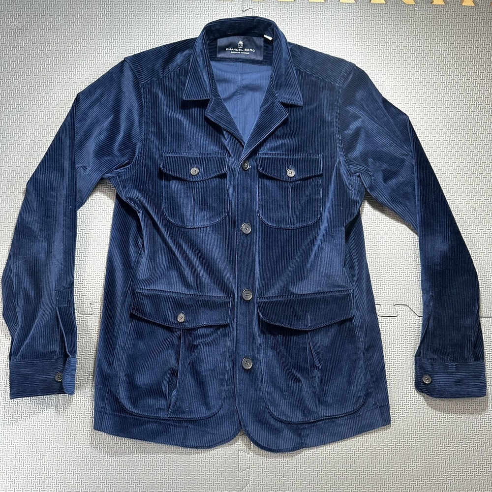 Emanuel Berg Men's Blue Button-Up Ryan Shirt Overshirt Shirt Jacket Corduroy
